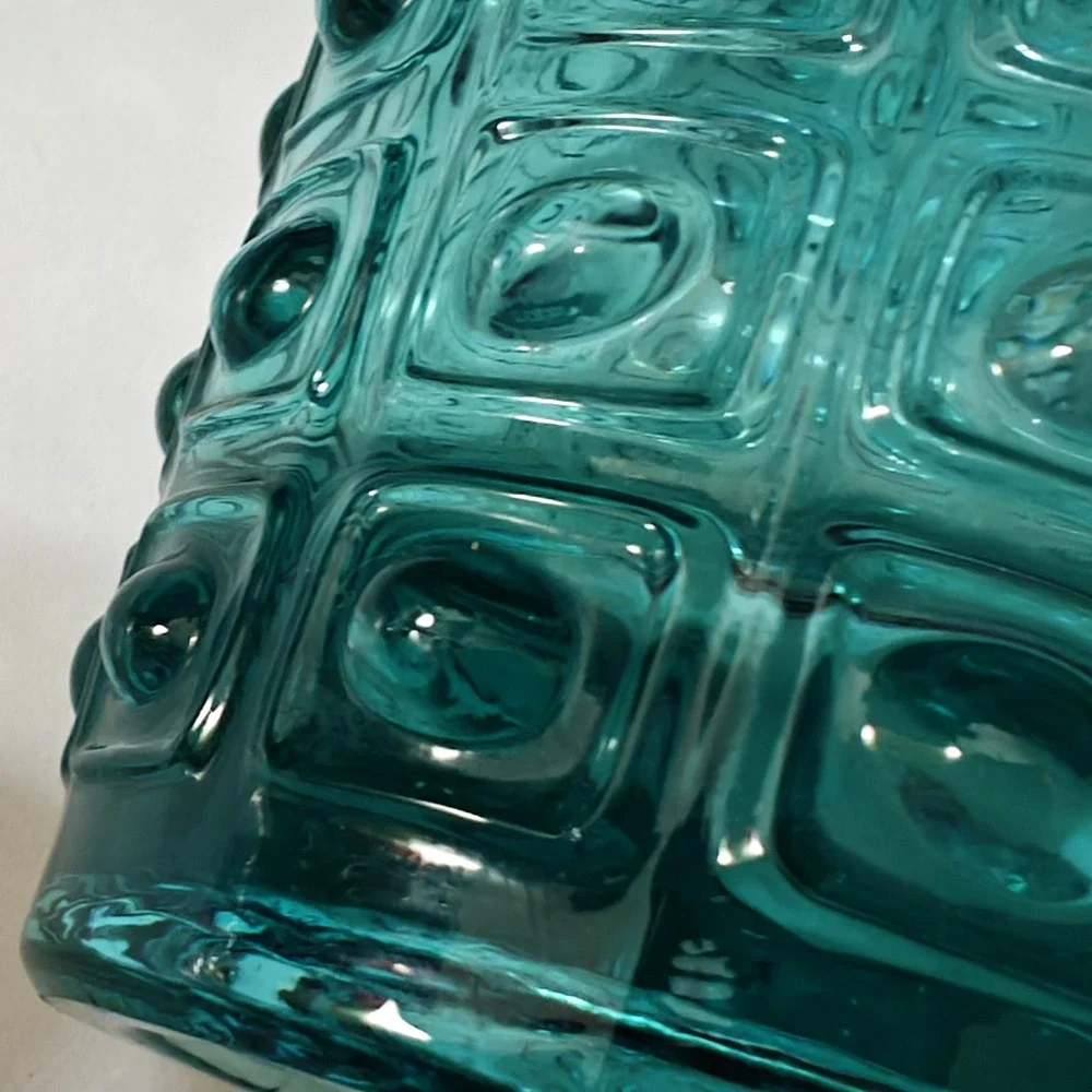 MCM Sklo Union Art Glass Vase Turquoise Blue Geometric Czech Vintage 60s Hobnail